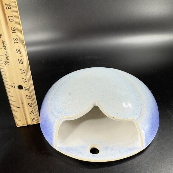 Hand Crafted Stoneware Pottery Wall Pocket Vase Blue Heart Shaped Vessel Decor - Picture 10 of 16
